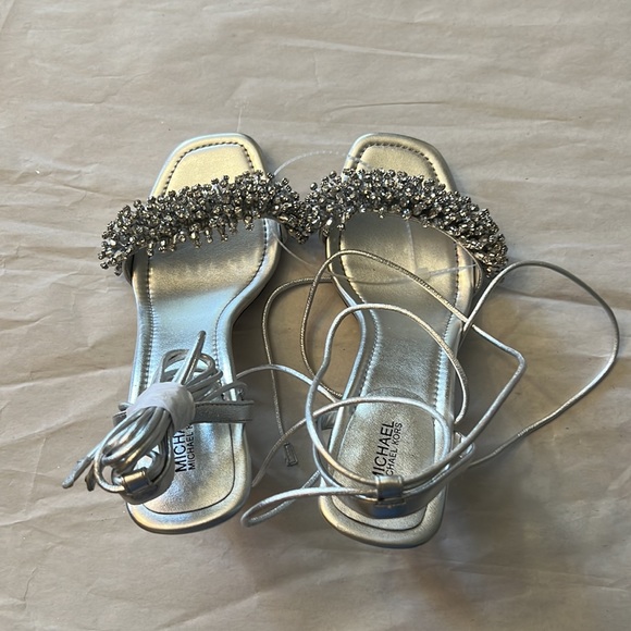 MICHAEL MICHAEL KORS Lucia Embellished Metallic Leather Sandal - Picture 8 of 13